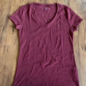 Burgundy V-Neck Tommy Hilfiger Shirt